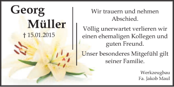 Traueranzeige von Georg Müller von Odenwälder Echo